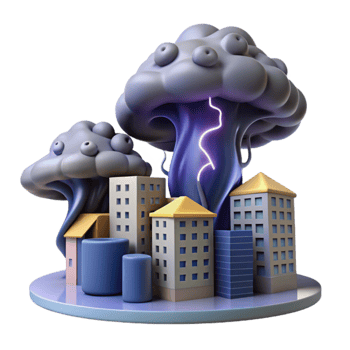 beautiful artistic Stormy Cityscape 3D Render of Buildings and Thunderclouds professional png