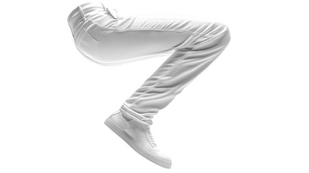 pair of white pants and shoes in dynamic pose, showcasing style and movement png
