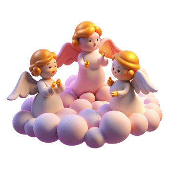 magnificent traditional Three Cherubic Angels on a Cloud authentic png