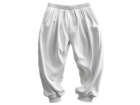 White athletic pants with elastic waistband and cuffs, ideal for sports or casual wear png
