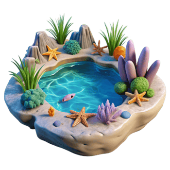 serene abstract Miniature Ocean Scene Aquatic Life Coral Reef Diorama professional png