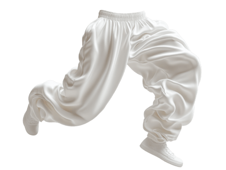 Stylish white baggy pants with relaxed fit and sneakers. Perfect for casual wear png