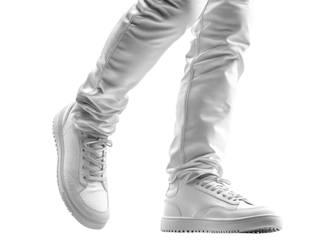 White sneakers and stylish pants in motion, showcasing modern fashion trends png