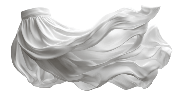 Flowing white fabric skirt in motion, showcasing elegance and grace png