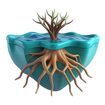 stunning modern Tree Roots in Water Symbiosis and Growth detailed png