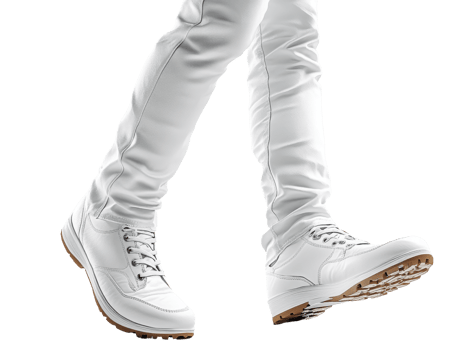 White shoes and pants in motion, showcasing sporty style and comfort png