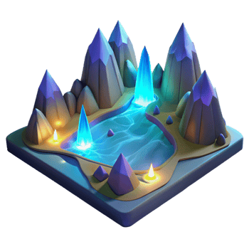 wonderful contemporary Enchanted Crystal Lake 3D Low-Poly Mountain Landscape premium png