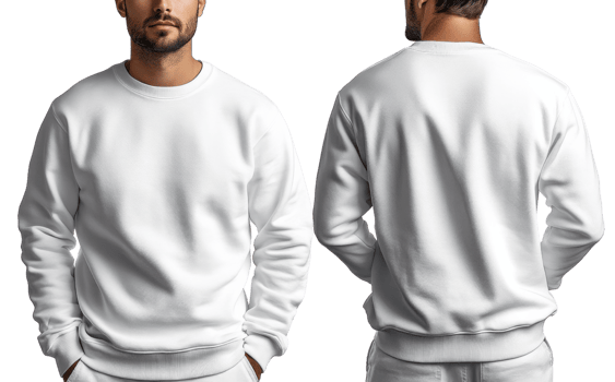 plain white sweatshirt worn by man, showcasing front and back views, ideal for casual wear png