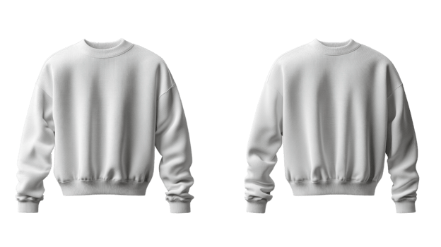 plain white sweatshirt displayed from two angles, showcasing its design and fit png