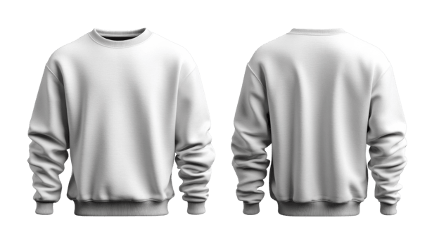 Plain White sweatshirt with long sleeves, front and back view, casual wear png
