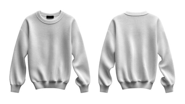 Blank White sweatshirt with long sleeves, front and back view, casual wear png