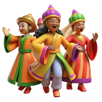 stunning abstract Colorful Children in Traditional Asian Attire premium png