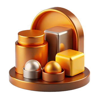 vibrant vintage Abstract Gold and Silver 3D Geometric Shapes authentic png