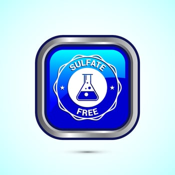 Sulfate free icon design illustration. No sulphate badge label for product warranty, Blue color square button design vector
