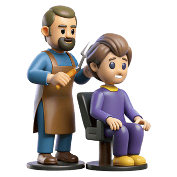 serene modern 3D Cartoon Barber Haircutting high quality png