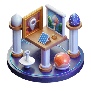 wonderful minimalist 3D Render Tabletop Scene with Columns, Art, and Solar Panel professional png