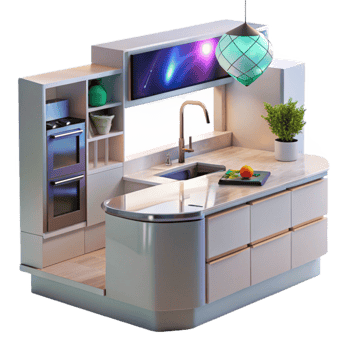 impressive traditional Modern Kitchen Design L-Shaped Island, Built-in Appliances, LED Lighting detailed png
