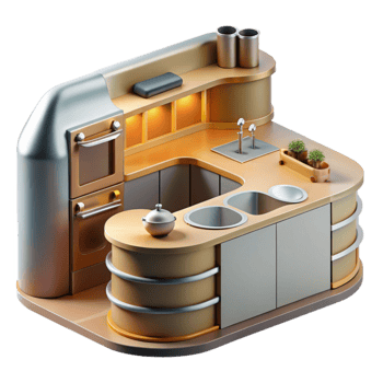 vibrant vintage Modern Compact Kitchen Design L-Shaped Layout with Island professional png