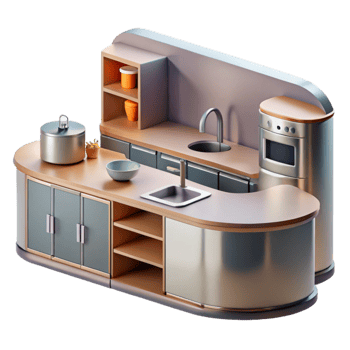 dramatic contemporary Modern Kitchen Island Design Curved Counter, Cabinets Appliances exclusive png