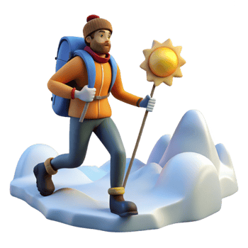 wonderful traditional Winter Hiking Adventure 3D Render of Climber 4K png