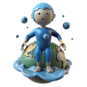 elegant contemporary 3D Cartoon Character and Melting Globe 4K png
