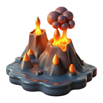 stunning contemporary Volcanic Island 3D Render of Erupting Volcanoes original png