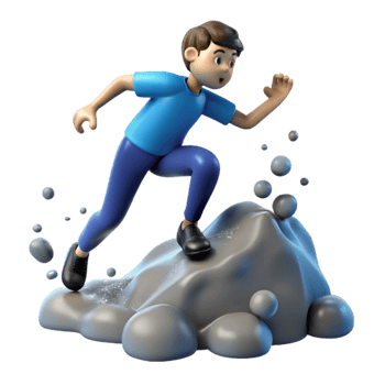 beautiful minimalist Boy Running on Rock, 3D Animation 4K png