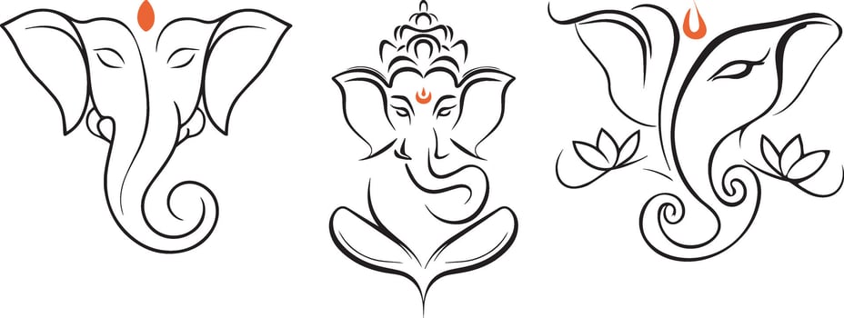 three different designs of elephant heads vector