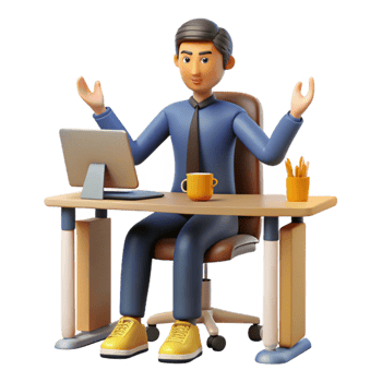 serene traditional 3D Cartoon Businessman at Desk Working professional png