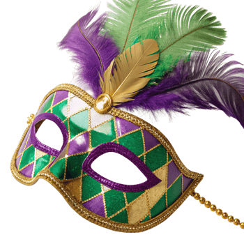 Colorful Carnival Masquerade Mask with Harlequin Pattern and Decorative Feathers png