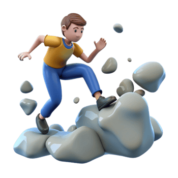 beautiful artistic 3D Cartoon Boy Jumping Rocks detailed png