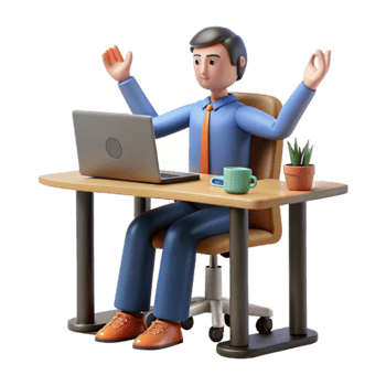 dramatic contemporary Relaxed Worker at Desk 3D Render of Productive Office Scene professional png