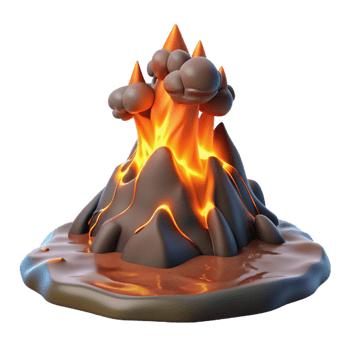 stunning artistic Volcanic Eruption 3D Render of a Fiery Mountain professional png