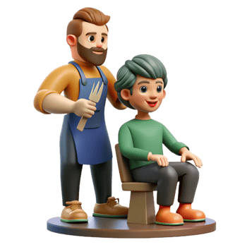 extraordinary artistic 3D Cartoon of Man Giving Haircut genuine png
