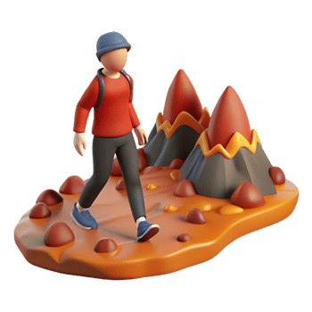 stunning rustic 3D Render Hiker Trekking Volcanic Terrain high quality png