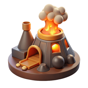 impressive rustic Volcanic Eruption 3D Model Lava, Smoke, and Minerals high quality png