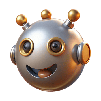 serene minimalist Happy Robot Emoticon 3D Render of a Smiling Metallic Bot detailed png