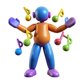 serene contemporary Joyful 3D Character with Musical Notes exclusive png