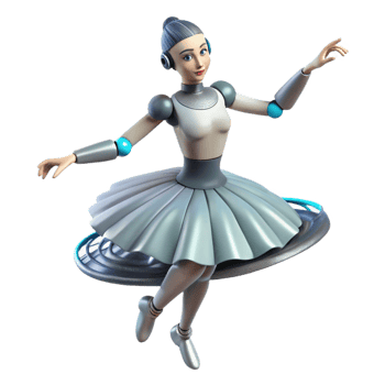 stunning minimalist Robotic Ballerina Futuristic Dance on a Floating Stage 4K png