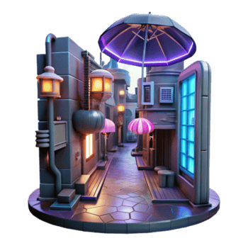 vibrant modern Neon Alleyway 3D Render of Stylized Cityscape exclusive png