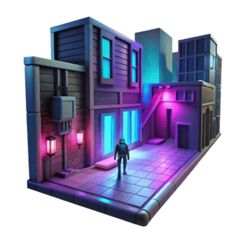 vibrant traditional Neon Alleyway 3D Cityscape Model high quality png