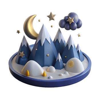 elegant rustic Night Mountain Scene 3D Render of Moonlit Peaks detailed png