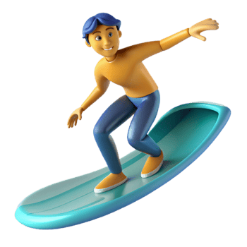 stunning abstract 3D Cartoon Surfer Riding a Wave authentic png