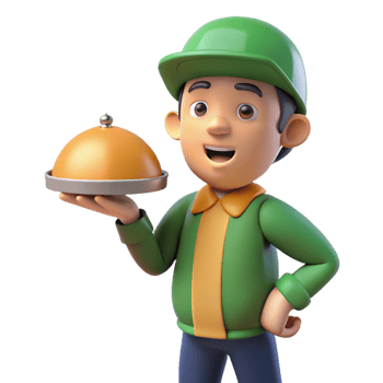 beautiful creative 3D Cartoon Delivery Person with Food Dome high quality png