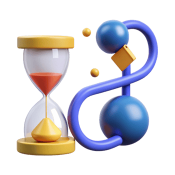 dramatic contemporary Time Management Process Optimization, Efficiency, Productivity, Flow, Workflow, Sand Timer, Abstract, 3D Render, Design high quality png