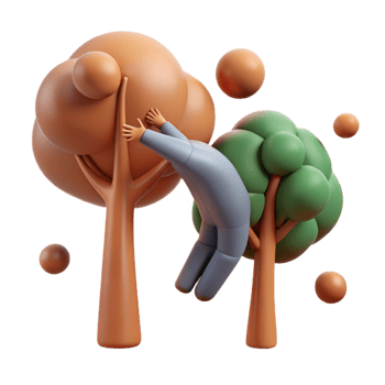 extraordinary vintage 3D Render Cartoon Figure Climbing Trees exclusive png