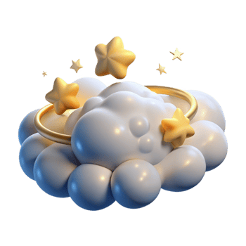 wonderful traditional 3D Render Dreamy Cloud with Golden Stars premium png