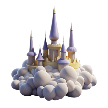 serene minimalist Fairytale Castle in the Clouds A Dreamlike 3D Render high quality png