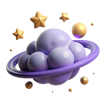 extraordinary vintage Purple Planet with Ring and Stars 3D Render exclusive png