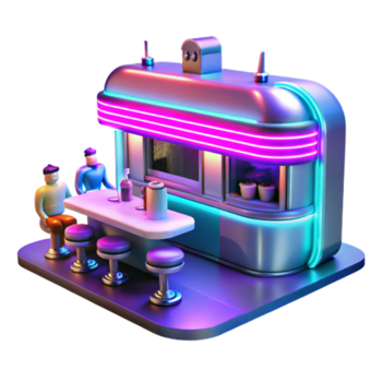 magnificent artistic Retro Diner Neon Lights, 3D Render, Night Scene high quality png